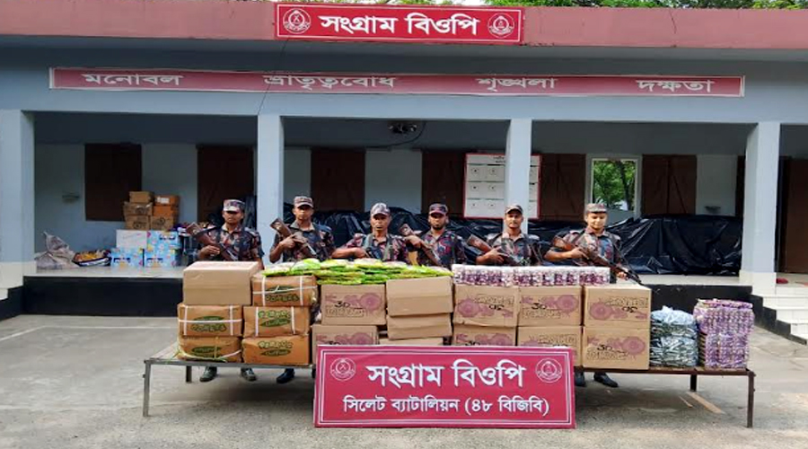 সিলেট সীমান্তে বিজিবির অভিযানে ৪ কোটি টাকার চোরাচালানি পণ্য জব্দ